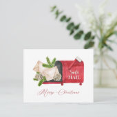 Red Santa Mailbox met Pinecones en Pine Boughs Briefkaart (Staand voorkant)