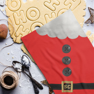 Red Santa Suit Modern Monogram kerstfeestdag Theedoek