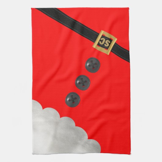 Red Santa Suit Modern Monogram kerstfeestdag Theedoek (Verticaal)