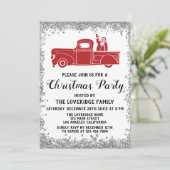 Red Santa Truck Holiday Kerstfeest Silver Kaart (Staand voorkant)