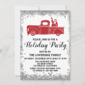 Red Santa Truck Kerstfeestdag Silver Kaart (Voorkant)