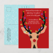 Red Santa Van Reindeer Dog Snow Kerstmis Verhuizen Aankondigingskaart (Voorkant / Achterkant)