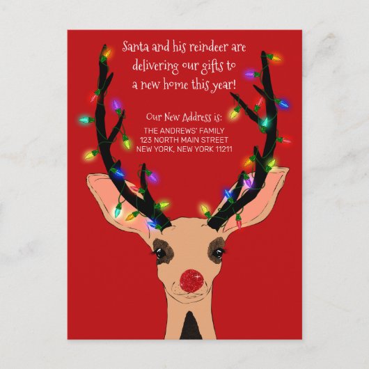 Red Santa Van Reindeer Dog Snow Kerstmis Verhuizen Aankondigingskaart (Voorkant)