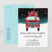 Red Santa Van Reindeer Dog Snow Kerstmis Verhuizen Aankondigingskaart (Voorkant / Achterkant)