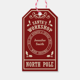 Red Santa's Workshop North Pole Kerst labels Cadeaulabel