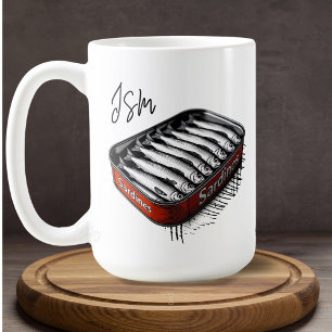 Red Sardine Art Tin Custom Monogram Naam Koffiemok