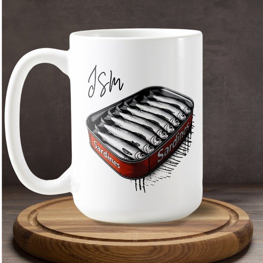 Red Sardine Art Tin Custom Monogram Naam Koffiemok