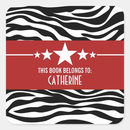 Red Sassy Star Zebra Bladplaat Stickers (Voorkant)