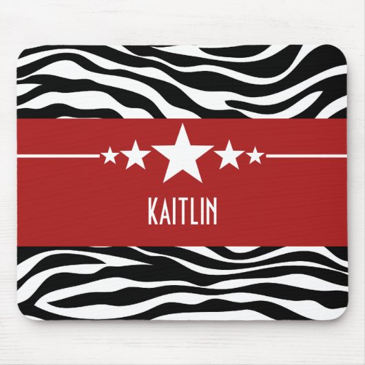 Red Sassy Star Zebra Mousepad Muismat (Voorkant)