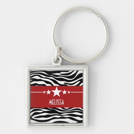 Red Sassy Star Zebra Premium Sleutelhanger (Voorkant)