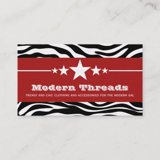 Red Sassy Star Zebra Print Visitekaartje (Voorkant)