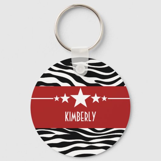 Red Sassy Star Zebra Sleutelhanger (Voorkant)