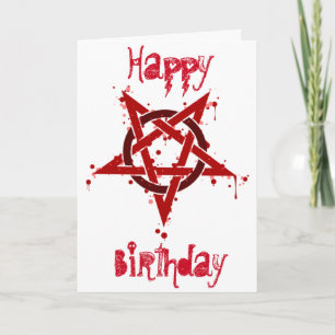 Red Satanic Spotted Pentagram Birthday Kaart