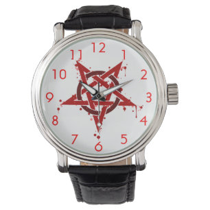 Red Satanic Spotted Pentagram Horloge