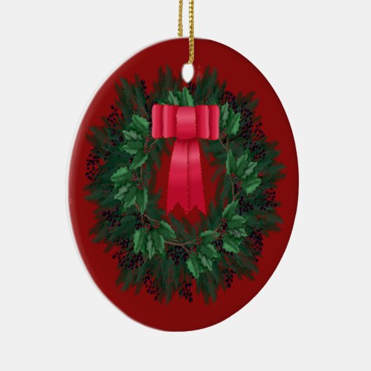 Red Satin Bow Berries met kerstmis Keramisch Ornament (Rechts)