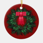 Red Satin Bow Berries met kerstmis Keramisch Ornament (Voorkant)