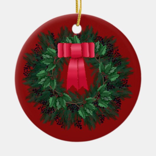 Red Satin Bow Berries met kerstmis Keramisch Ornament (Voorkant)
