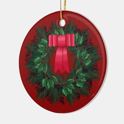 Red Satin Bow Berries met kerstmis Keramisch Ornament (Links)