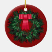 Red Satin Bow Berries met kerstmis Keramisch Ornament (Achterkant)