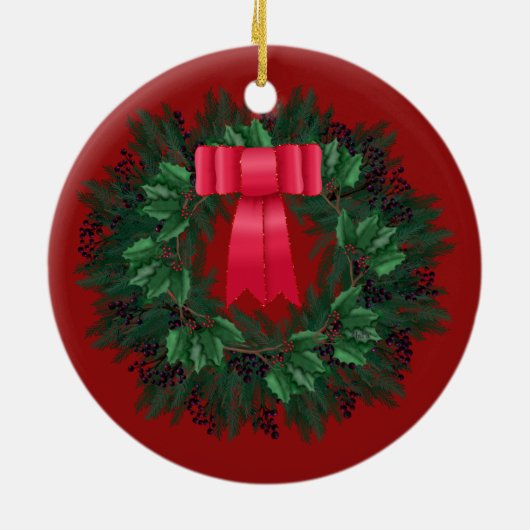 Red Satin Bow Berries met kerstmis Keramisch Ornament (Achterkant)