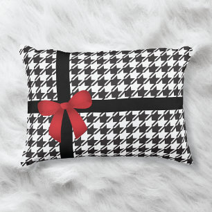 Red Satin Bow Houndstooth Pattern Accent Kussen