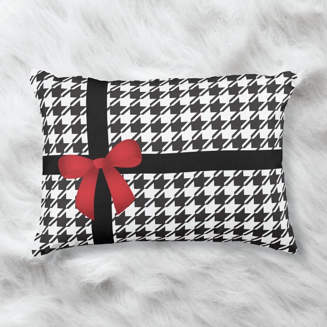 Red Satin Bow Houndstooth Pattern Accent Kussen (Creator heeft geüpload)