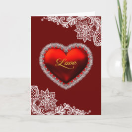 Red Satin Heart White Valentijnsdag Feestdagen Kaart