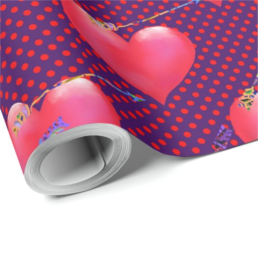 Red Satin Hearts en Arrows Valentijn Cadeaupapier (Rol Hoek)