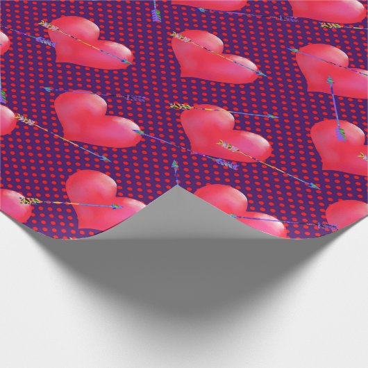 Red Satin Hearts en Arrows Valentijn Cadeaupapier (Hoek)