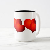 Red Satin Hearts Tweekleurige Koffiemok (Voorkant rechts)