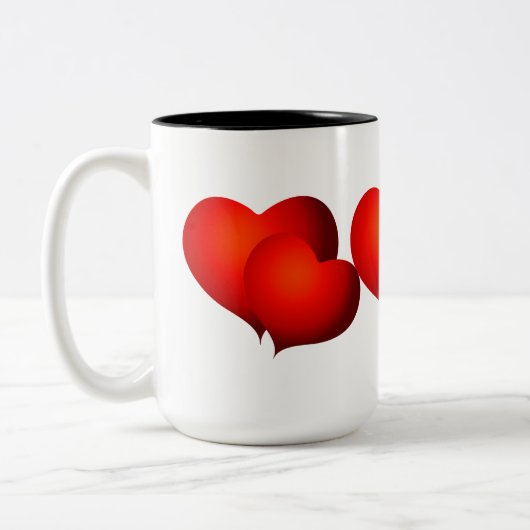 Red Satin Hearts Tweekleurige Koffiemok (Links)