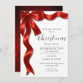 Red Satin Ribbon Christmas Party Invitation Kaart (Voorkant / Achterkant)