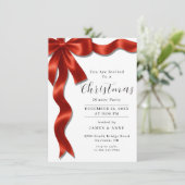 Red Satin Ribbon Christmas Party Invitation Kaart (Staand voorkant)