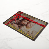 Red satin ribbon family photo Christmas Gold Folie Feestdagenkaart (Gedraaid)