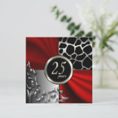 Red Satin & Silver 25-jarige partij Kaart (Staand voorkant)