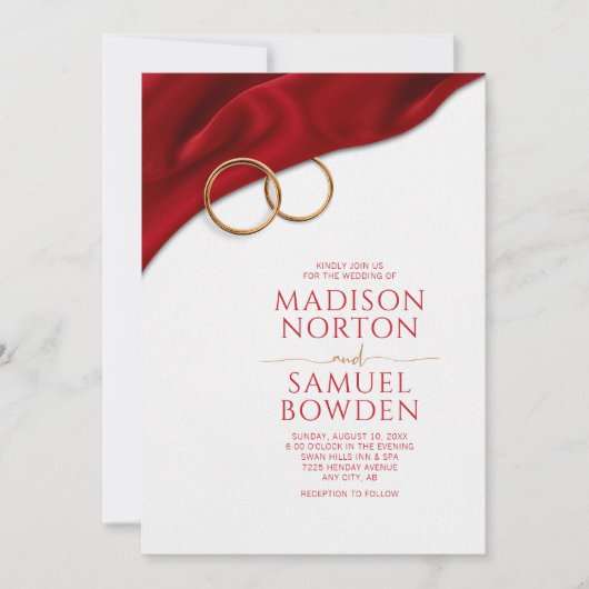 Red Satin Wedding Invitation Kaart (Voorkant)
