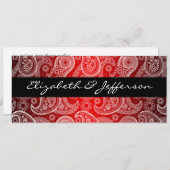 Red Satin & White Paisley Lace Wedding Invitation Kaart (Voorkant / Achterkant)