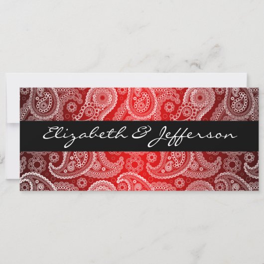 Red Satin & White Paisley Lace Wedding Invitation Kaart (Voorkant)