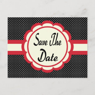 Red Save the Date Black & White Polka Dot Briefkaa Aankondigingskaart