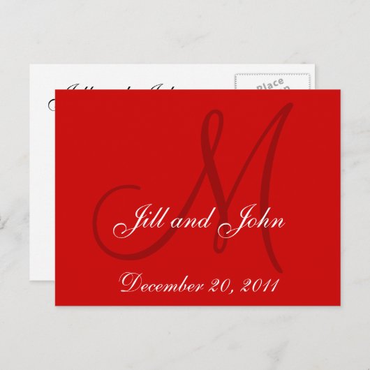 Red Save the Date Custom Monogram Briefkaarten (Voorkant / Achterkant)