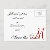 Red Save the Date Custom Monogram Briefkaarten (Achterkant)