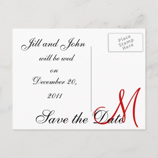 Red Save the Date Custom Monogram Briefkaarten (Achterkant)