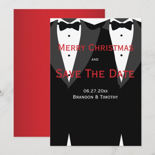 Red Save the Date Kerstmis Kaart Gay Wedding (Voorkant / Achterkant)