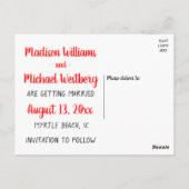 Red Save the Date Wedding Cartoon Bruidegom Briefkaart (Achterkant)