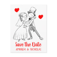 Red Save the Date Wedding Cartoon Bruidegom