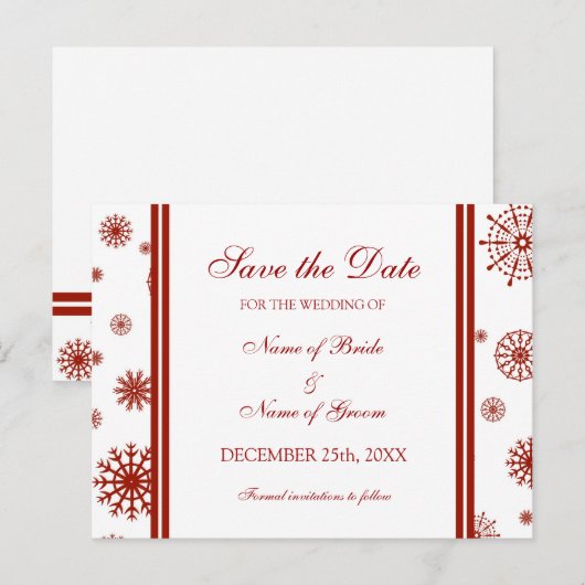 Red Save the Date Winter Wedding Briefkaart (Voorkant / Achterkant)