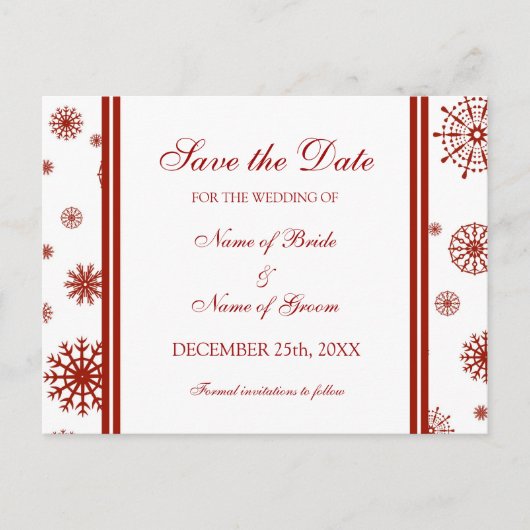 Red Save the Date Winter Wedding Briefkaart (Voorkant)