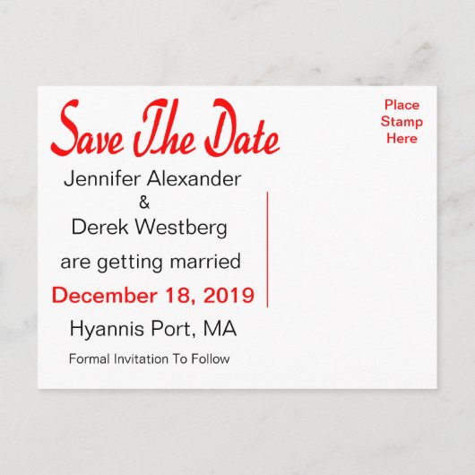 Red Save The Date Zwart & Wit Polka Dot Briefkaart (Achterkant)