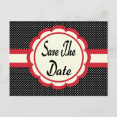 Red Save The Date Zwart & Wit Polka Dot Briefkaart (Voorkant)