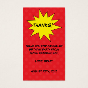 Red Save the Day Superhero Verjaardagsgunst Tags Visitekaartjes
